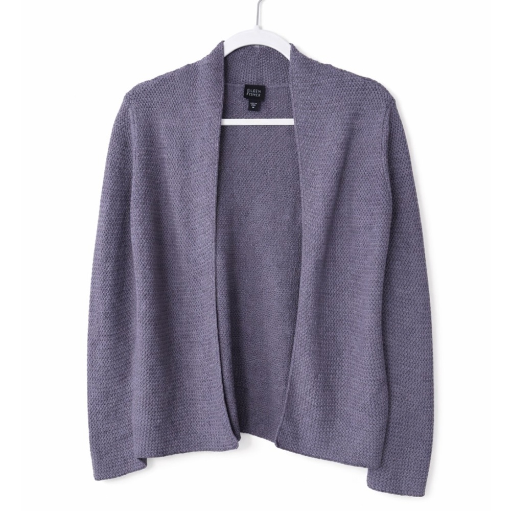 Eileen Fisher Linen Blend Lavender Open-Front Knit Cardigan